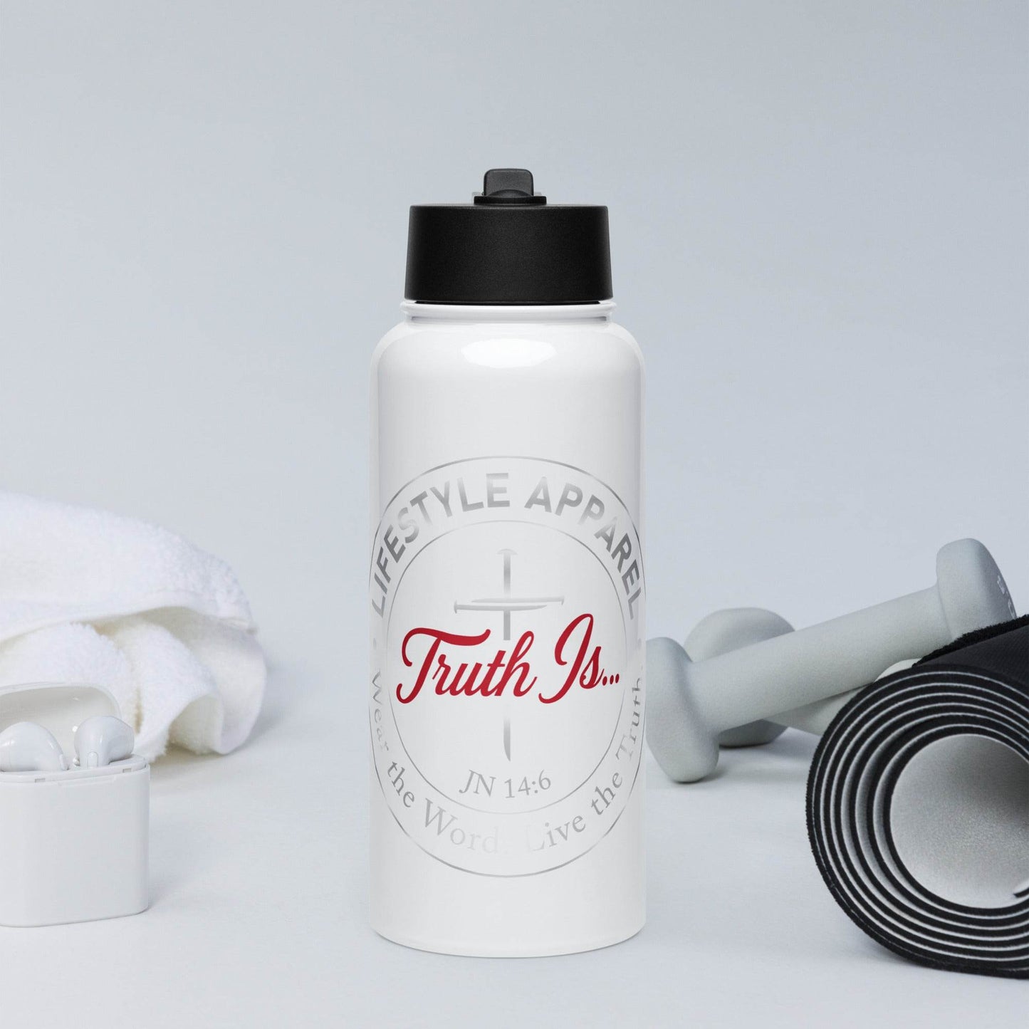 Stainless steel water bottle with a straw lid - Truth is life Style
